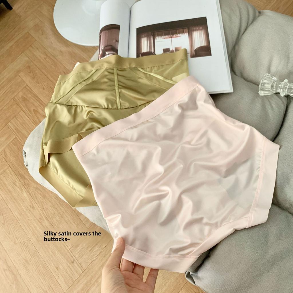 Women's Summer Satin Ice Silk 10A Antibacterial No Trace Abdominal Light Plastic High Waist Triangle Briefs