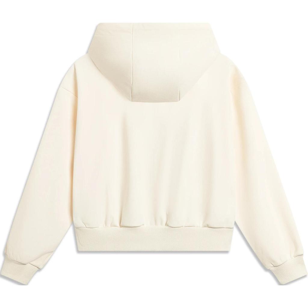 Li Ning Daily Prosperity Series Comfortable Casual Loose Fit Hooded Zip-Up Cardigan Sweatshirt Women sweatshirt Off-White AWDU036-4