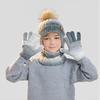 3Pcs/Set Kids Winter Knitted Scarf Gloves Set Pom Pom Ball Rainbow Color Brimless Hat Touchscreen Gloves Neck Warmer Set