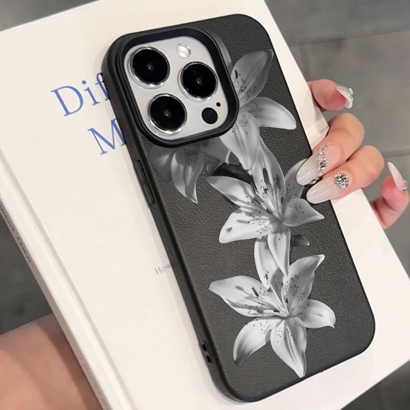 White Lily Lichee Pattern Phone Case For iPhone 17 16 15 14 13 12 11 Pro Max XS XR Plus 17 Air 16 17 Pro Soft SIlicone TPU Cover