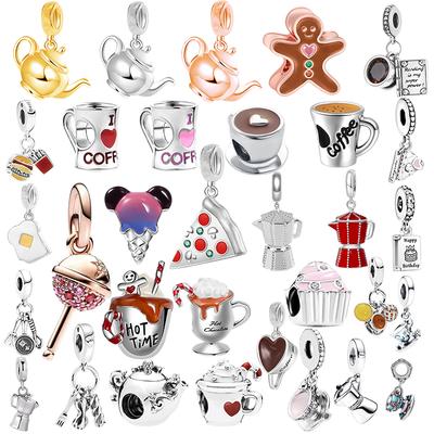 Eten Drank Koffie Taart Bedeltjes Hanger Passend Koper Originele Slang Armband Ketting Kralen Voor Diy Sieraden Vrouwen Cadeau