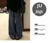 Plus Size Retro Blue Plaid High Waist Wide Leg Pants for Women - Autumn Winter Casual Loose Fit.