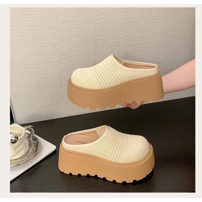 Damen Plateauschuhe Sommer Atmungsaktive Mesh-Hausschuhe Dicke Sohle Zum Hineinschlüpfen Bequeme Lässige Outdoor-Sandalen Rutschfeste Clogs