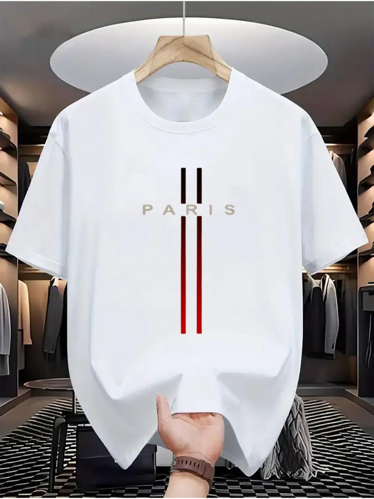 PARIS Printed Mens Casual Pure Cotton Comfortable Shortsleeved Roundneck Tshirt Summer Outdoor