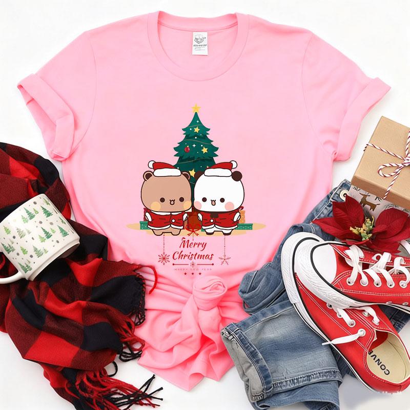 Kawaii Bubu Dudu Christmas Tree Graphics Tshirt Trendy Funny Cartoon Christmas Shirt Novelty Holiday Party Couple Cotton Tees