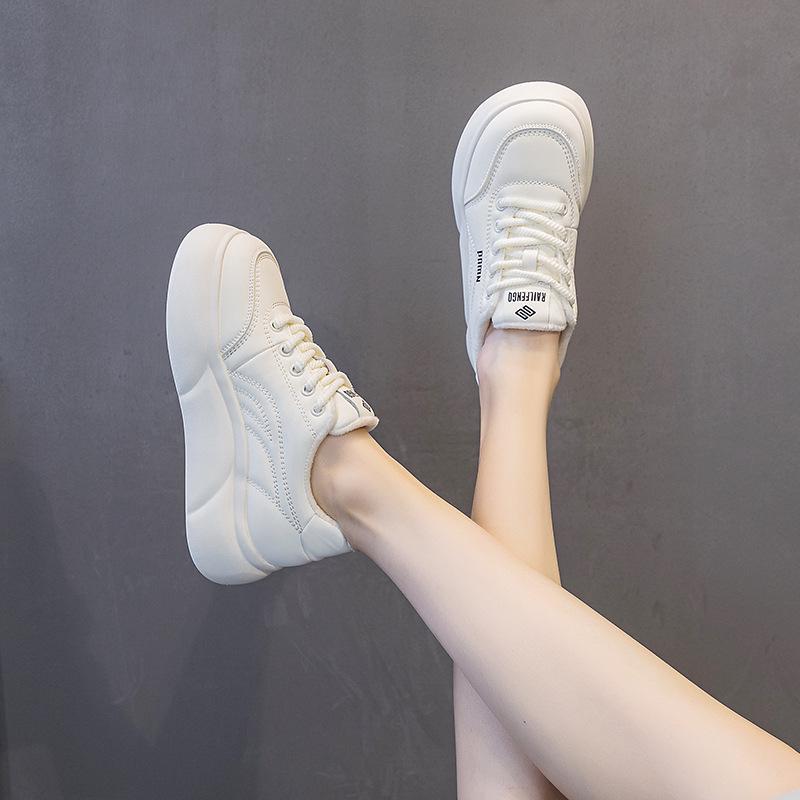 Women's 2024 Spring Magnetic Vibration Massage Shoes - Casual, Thick-Soled, Versatile Sports Shoes In White with Plus Velvet