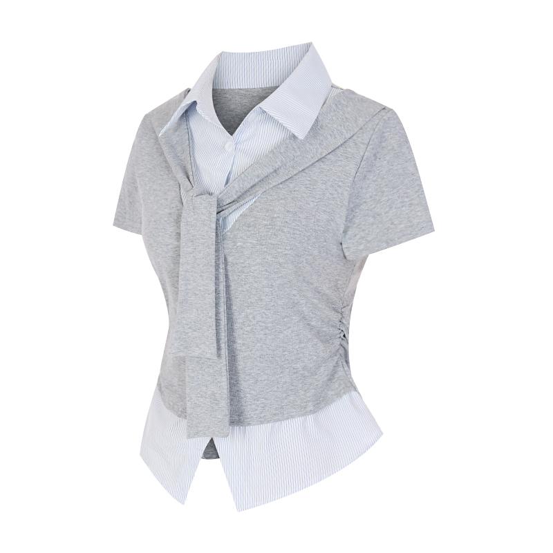 SELLY'S Shirt Tie Slim Blouse_I6B-Cbl018
