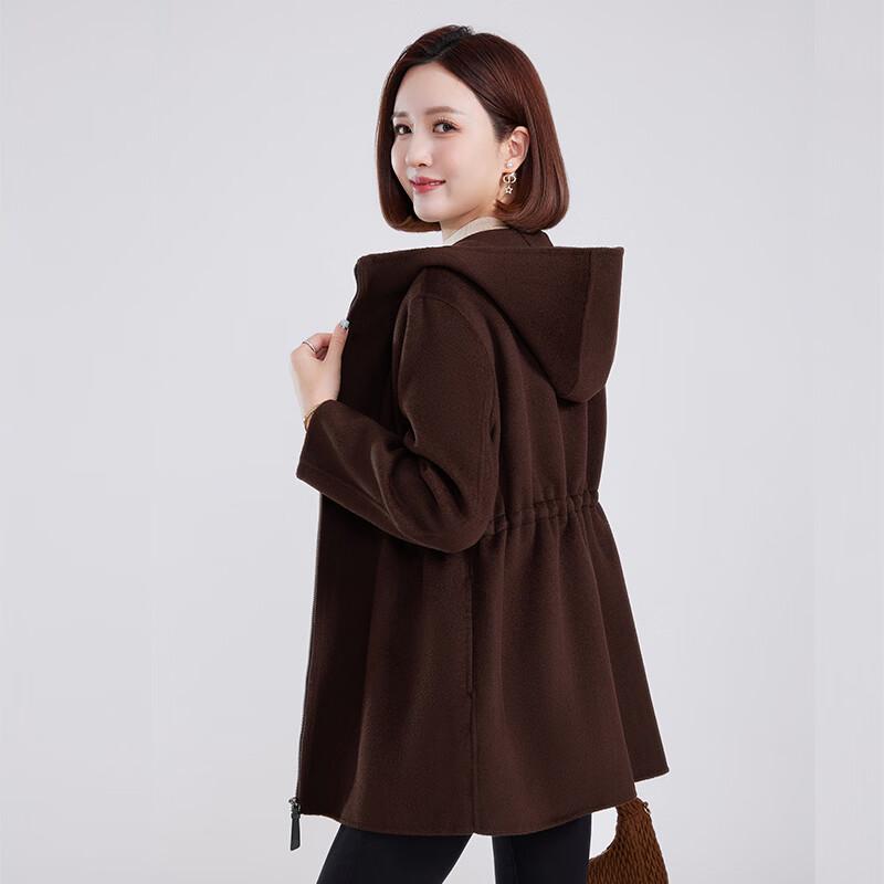 Fengxun Damen Kapuzen-Wende-Trenchcoat 100% Wolle