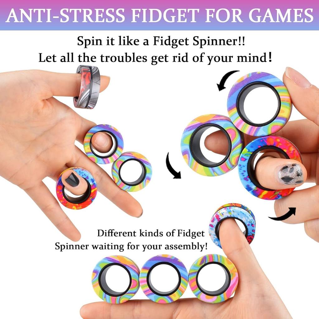 Magnetic Rings Fidget Toy, ADHD Anxiety Magnetic Finger Spinner Coolest Magnet Stress Relief Toy for Kids Adults Teen Gifts