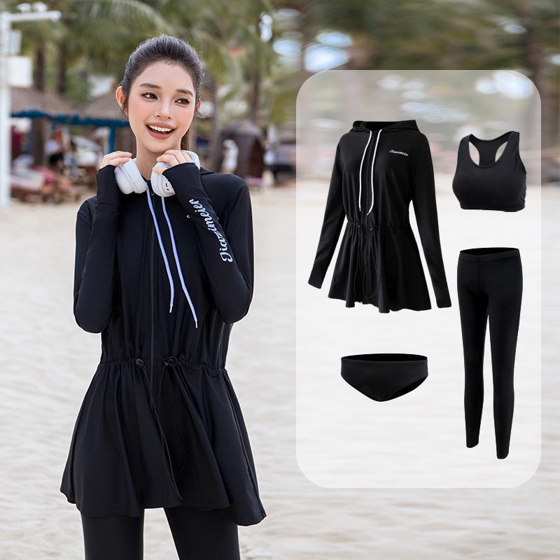 2025 Women's Hooded Long Sleeve Wetsuit Set with Split Pants - Slim Fit Sun Protection for Surfing