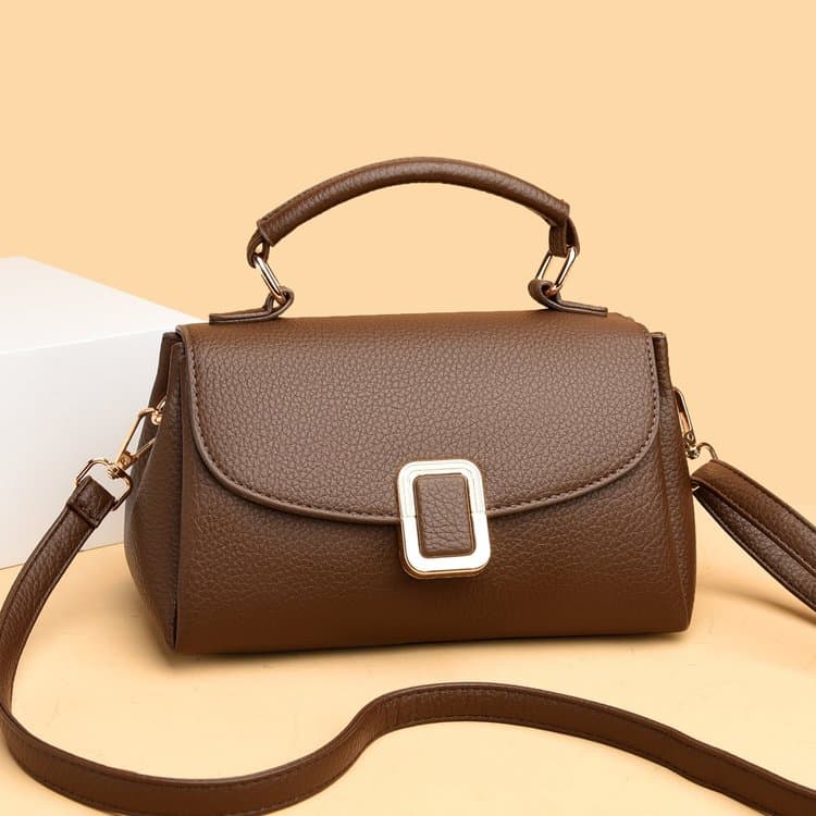 

Lychee pattern metal lock handbag women s shoulder bag кавовий