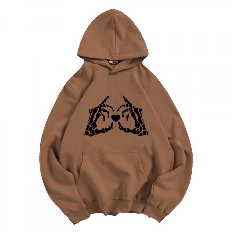 Skull Hand Heart Print Unisex Hoodie Sweatshirt