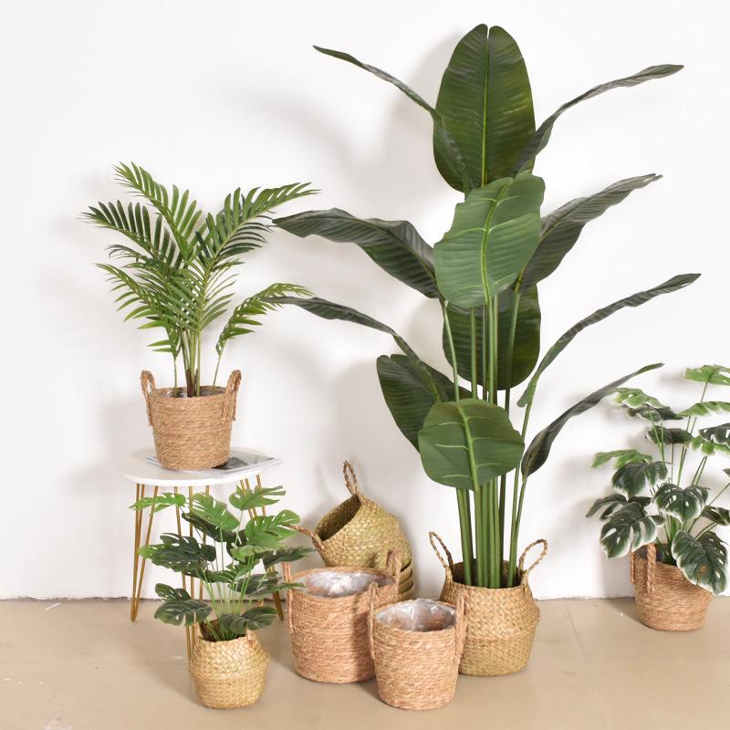 Nordic Minimalist Seagrass & Rattan Handwoven Flower Baskets - For Artificial Plants & Storage, Available In Various Sizes