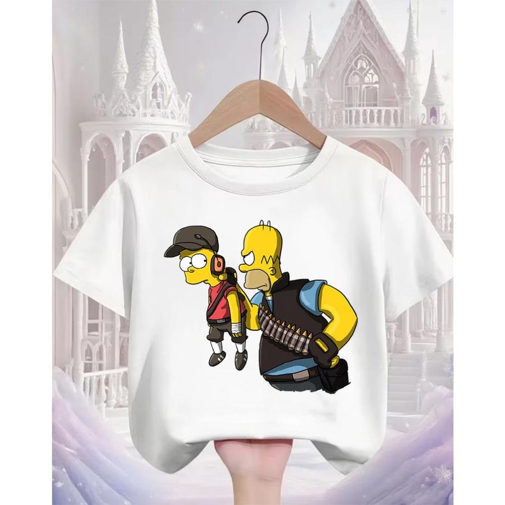The Simpsons Cartoon Casual T Shirt Children Boys Girls Summer Cute Kawaii Crew Neck Fashion Street Tops