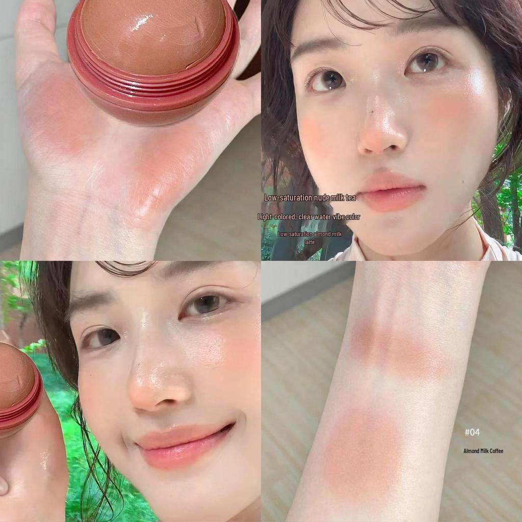 Peach Velvet Cream Blush: 3D Highlight, Natural Reddish Tone, Long-lasting Dewy Finish for Autumn/Winter