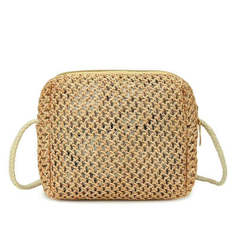 Summer Woven Small Bag Women's 2025 New Fashion Trend Chain Messenger Bag Simple Casual Straw Woven Small Square Bag