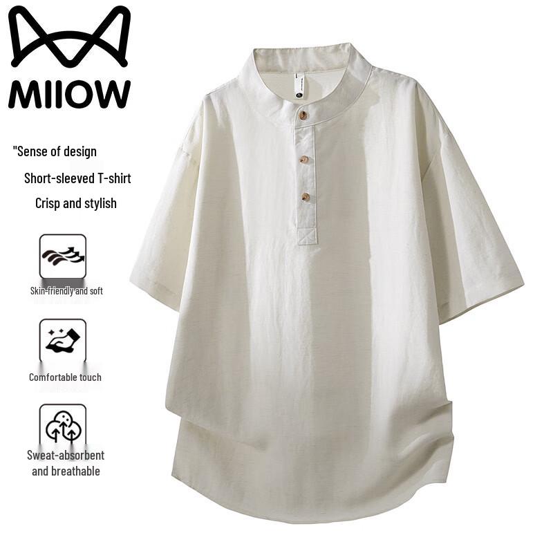 

Maoren Men s Stand-Collar Short-Sleeve T-Shirt L