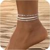 Braccialetti Cavigliera in Argento Sterling 925 per Donna Impermeabili Sottili Stratificati Catene Caviglia Cavo Intrecciato Perline Set di Cavigliere da Spiaggia