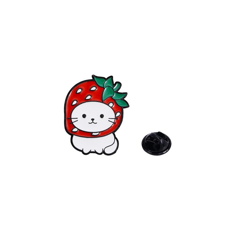 Super cute little meow cartoon badge creative fresh fruit strawberry series, black cat paint brooch accessories
