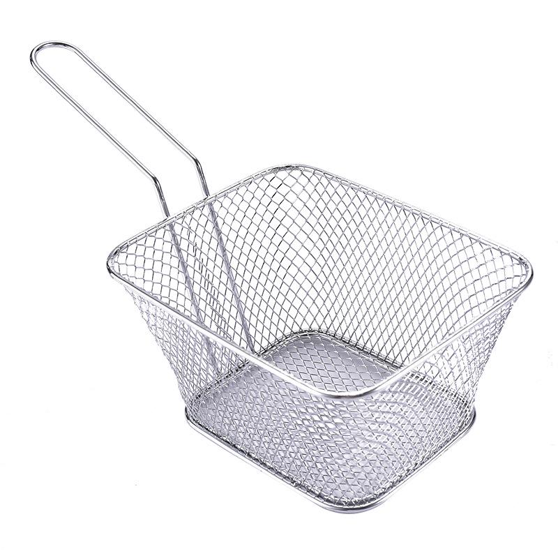 Square Mini Stainless Steel Frying Basket with Hook - Multipurpose Kitchen and Barbecue Rack
