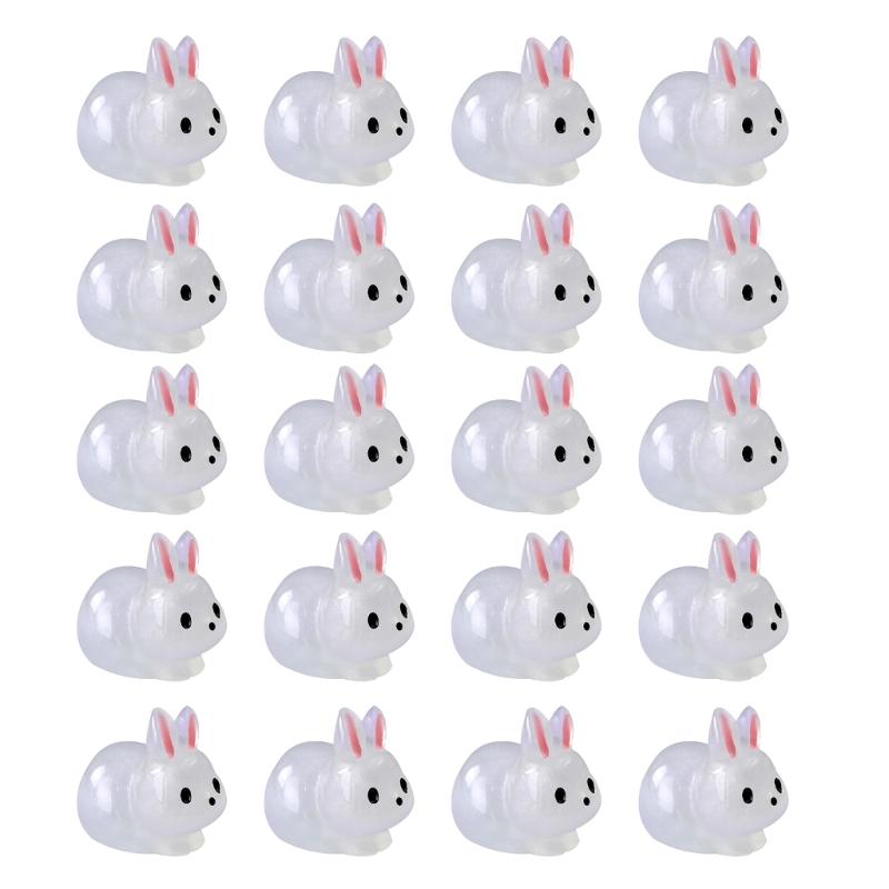 Miniature Glowing Rabbit Figurines 20pcs/set Mini Resin Statue Decorative Ornaments for Indoor Outdoor Garden Yard