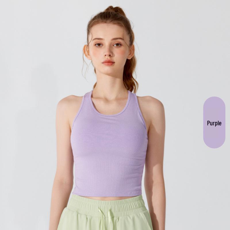 

Спортивный бюстгальтер с рубчатой спинкой-борцовкой высокой степени поддержки с вкладышами - Нескользящая майка для йоги XL фиолетовый