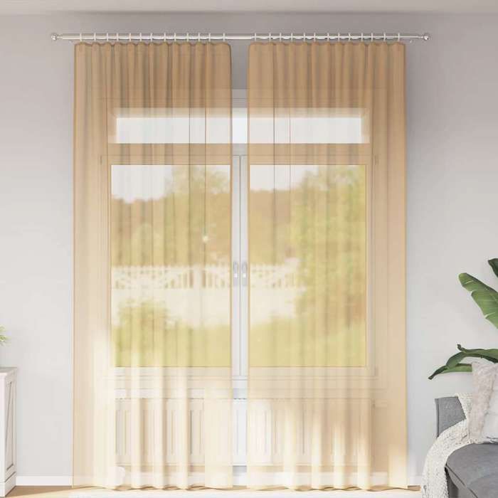 VidaXL Rideaux en voile avec passe-tringles 2 pcs sable, rideau en filet, rideau transparent, voile de fenêtre, traitement 4102220