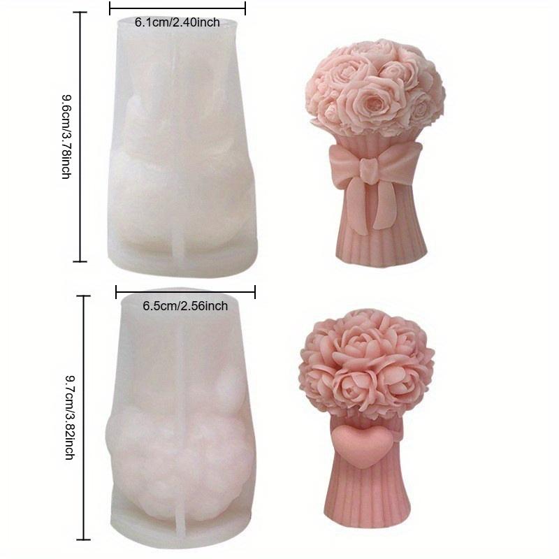 

3D Love Heart with Bow Bouquet Rose Candle Silicone Mold DIY Flower Soap Plaster Epoxy Making Handmade Chocolate Baking Tools