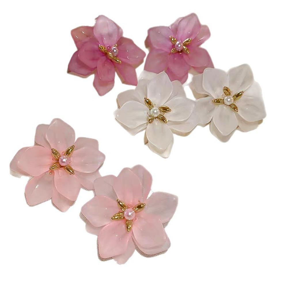 Korea Super Fairy Pink Translucent Flower Petals Stud Earrings for Women Exaggerated Romance Summer Vacation Jewelry Accessories