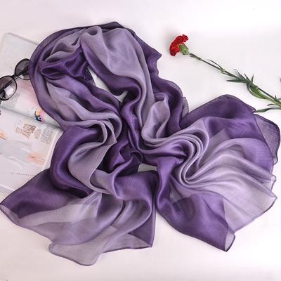 Säsong Enfärgad Gradvis Färgförändring Mullbärssilke Silkescarf Damer, Färgmatchande Damscarf Sjal Garn Strandhandduk
