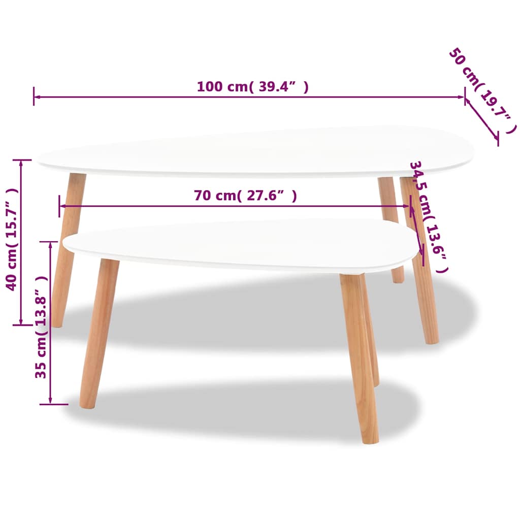 2 Piece Coffee Table Set Solid Pine Wood White