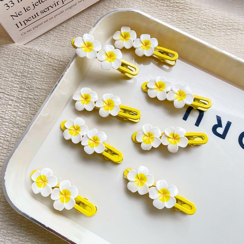 Yellow Plumeria Bangs Hair Clip Cute Broken Hair BB Clip Hair Accessory Girly Fresh Flower Duckbill Clip Hairpin