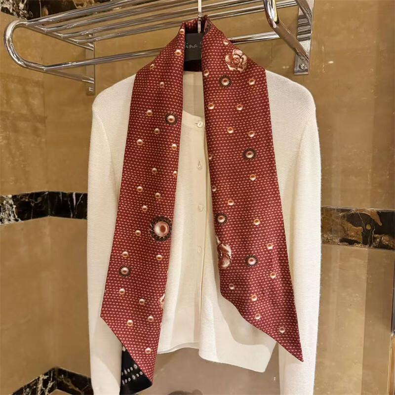 NINA SOLOR Four-Leaf Clover Pearl Double-Sided Silk Wool Long Scarf