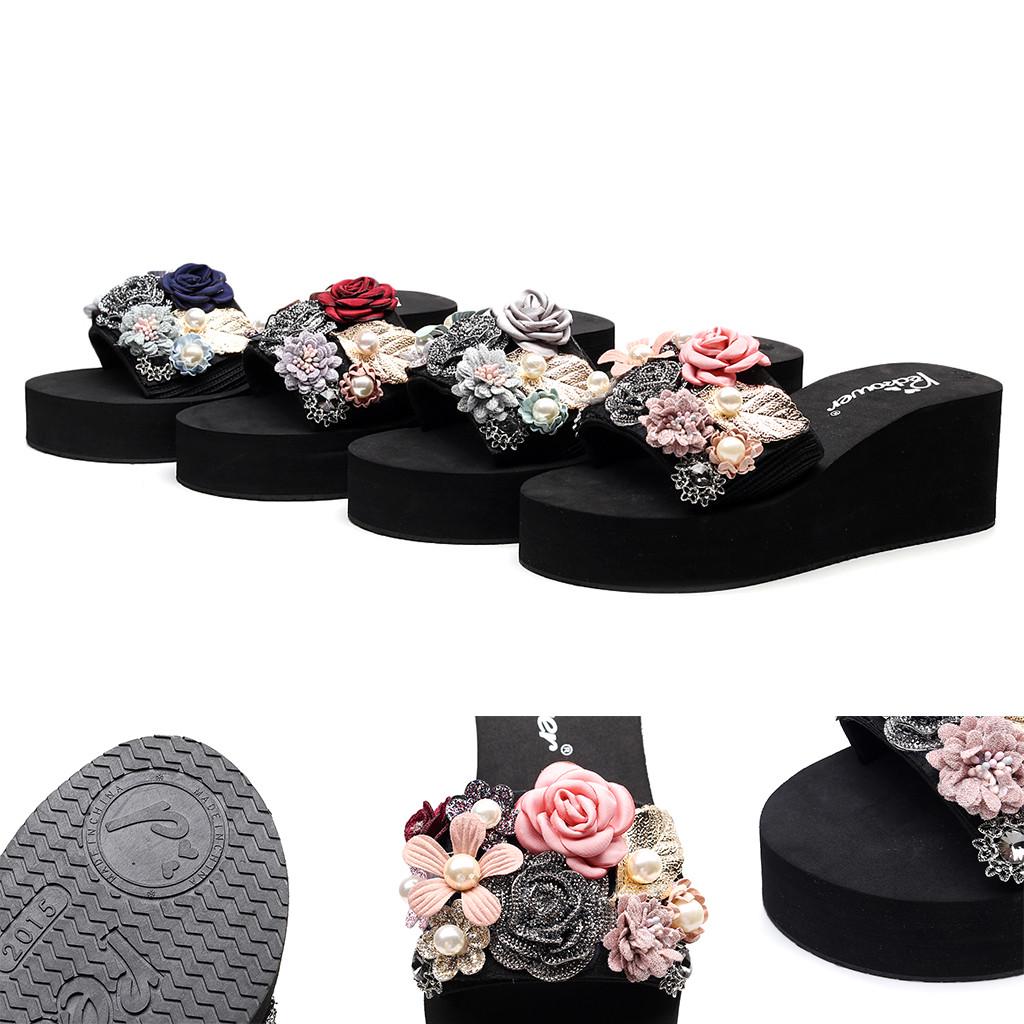 Buy Maelove Women Wedges Floral Thick Bottom Outdoor Slippers Beach Shoes at affordable prices