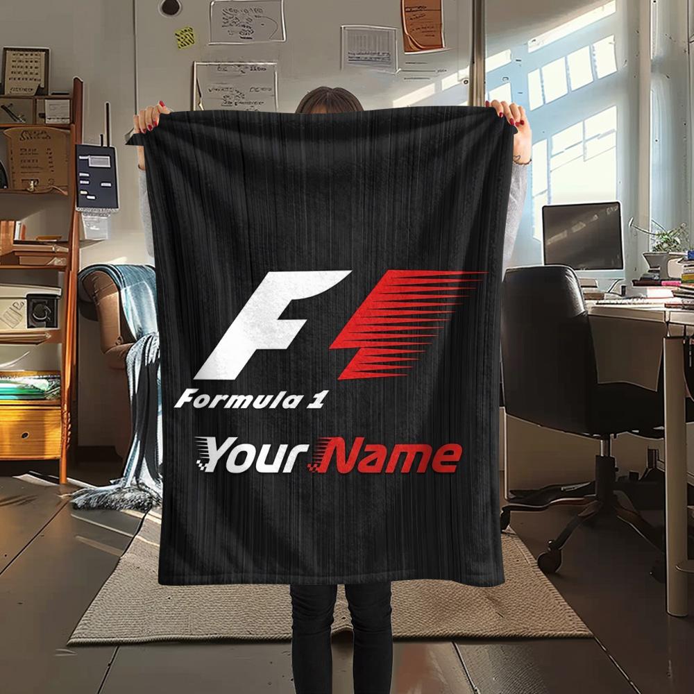 1PC F1 Gear Custom Name Patterned Flannel Blanket Suitable For All Seasons For Home Decor Warmth And Comfort Gifts Holiday Present