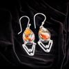 925 Sterling Silver Orange Copper Turquoise Gemstone Jewelry Hoop Earrings 1.90" EE-39-36