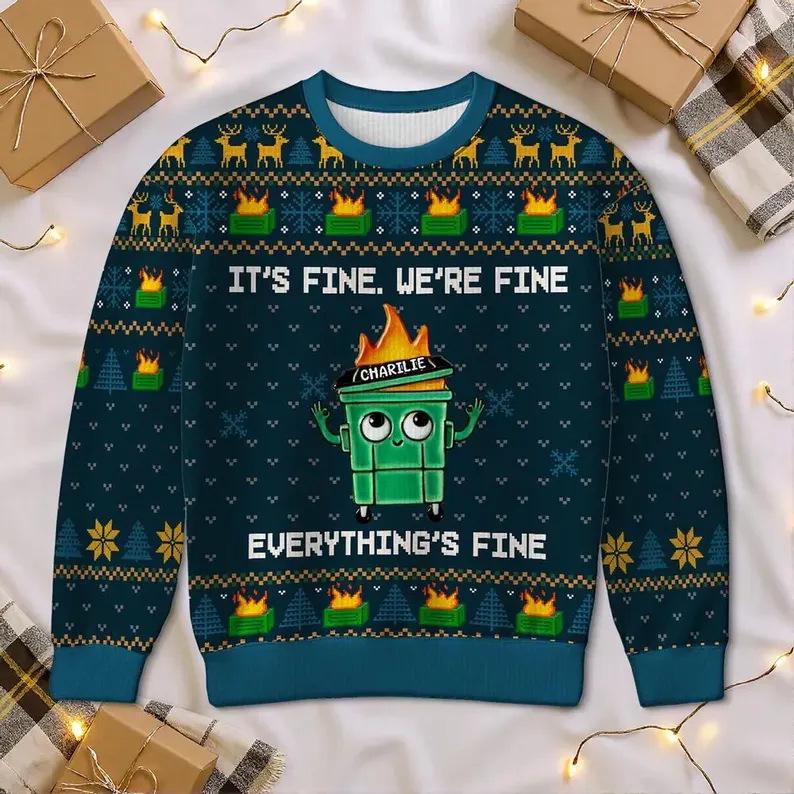 Herren 3D Weihnachtsdruck Rundhals Pullover Hoodie - Lässiges Langarm Oberteil