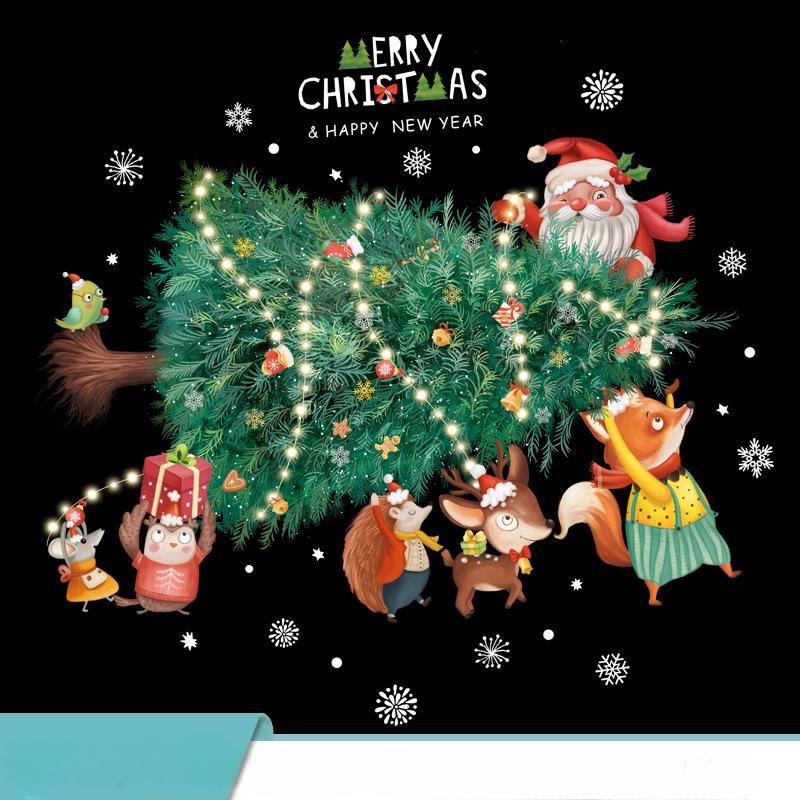 

Мультяшная рождественская наклейка на окно Ноэль Стеклянная настенная декоративная наклейка на рождественскую елку Статическое электричество Луна Санта Лось Счастливого Рождества