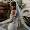 Plain Solid Color Tulle Bridal Veil Single Layer Soft Flowy Simple Wedding Veil White Lavender Light Blue Floor Length Veil For Bride Elopement Shoot