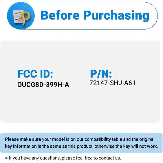 Key Fob Keyless Entry Remote Control Compatible with 2005 2006 2007 2009 2009 2010 Honda Odyssey Car Key Replacement for OUCG8D-399H-A 72147-SHJ-A61