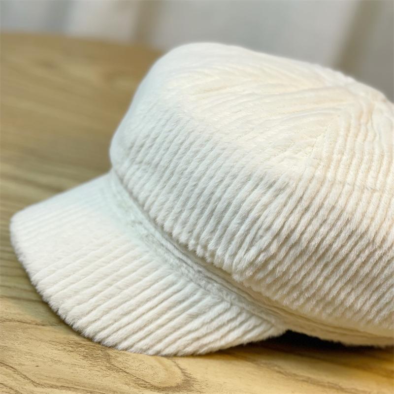 Corduroy Autumn and Winter Hat Female Octagonal Hat Beret Female Britain Sweet and Cute