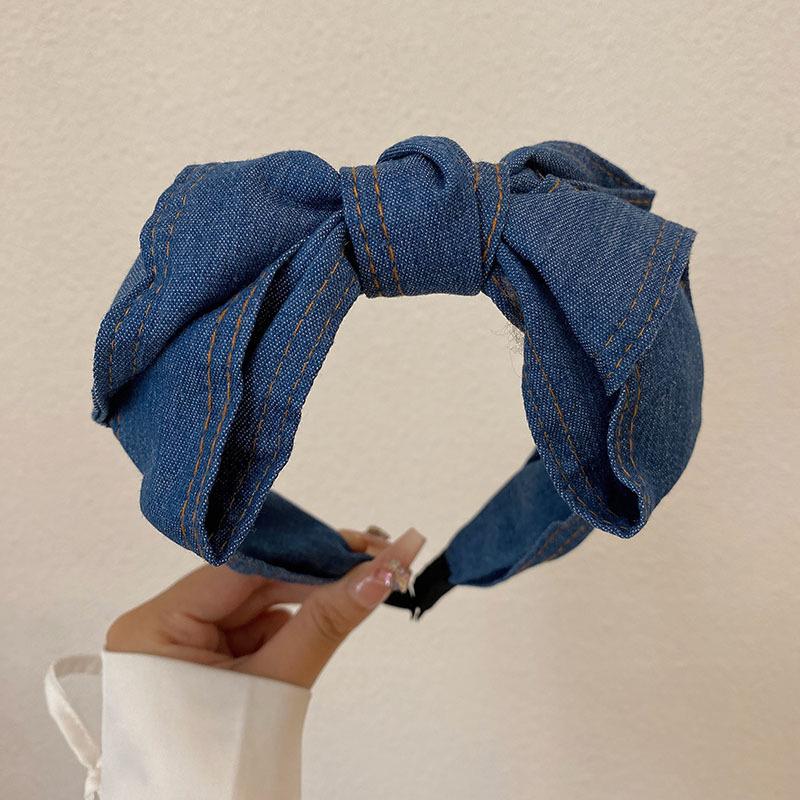 

Модная женская джинсовая повязка на голову с центральным бантом для взрослых, повседневный аксессуар для волос