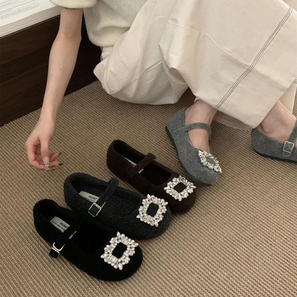 French retro flat-bottomed rhinestone single shoes women's spring new Korean version temperament late evening breeze fairy low-heeled Mary Jane shoes