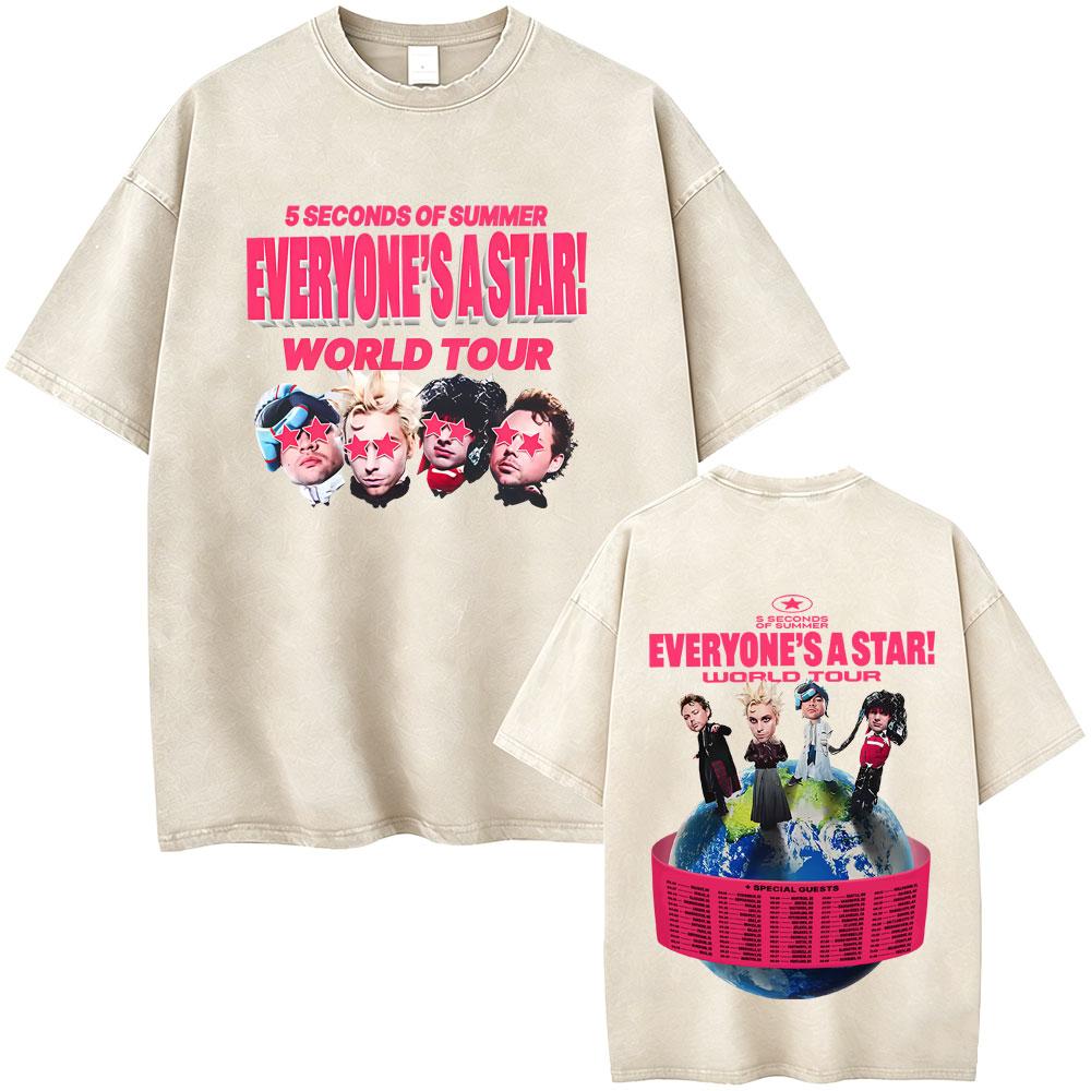 Washed Vintage 5 Seconds of Summer Everyones A Star World Tour 2026 Tshirt Men Women Clothing Pop Punk Rock Harajuku T Shirts