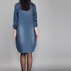 Fashion Women Denim Dress Knee Length Long Sleeve  Loose Dress