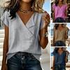 Summer Top Women's Cotton Linen Tops Wrap V Neck Short Sleeve Breathable Women Shirt Blouse Casual Tunic Loose Vacation Tee Shirts Fit