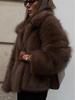 Women's Faux Fur Short Coat with Turn-Down Collar - Casual Versatile Street Style