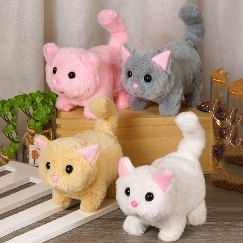 

Stuffed Animal Cat Plush Toy Tail Wagging Walking Interactive Cat Boys Girl серый