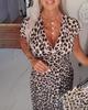 2026 Spring Women's Leopard Print Short-Sleeved Dress, Long Style