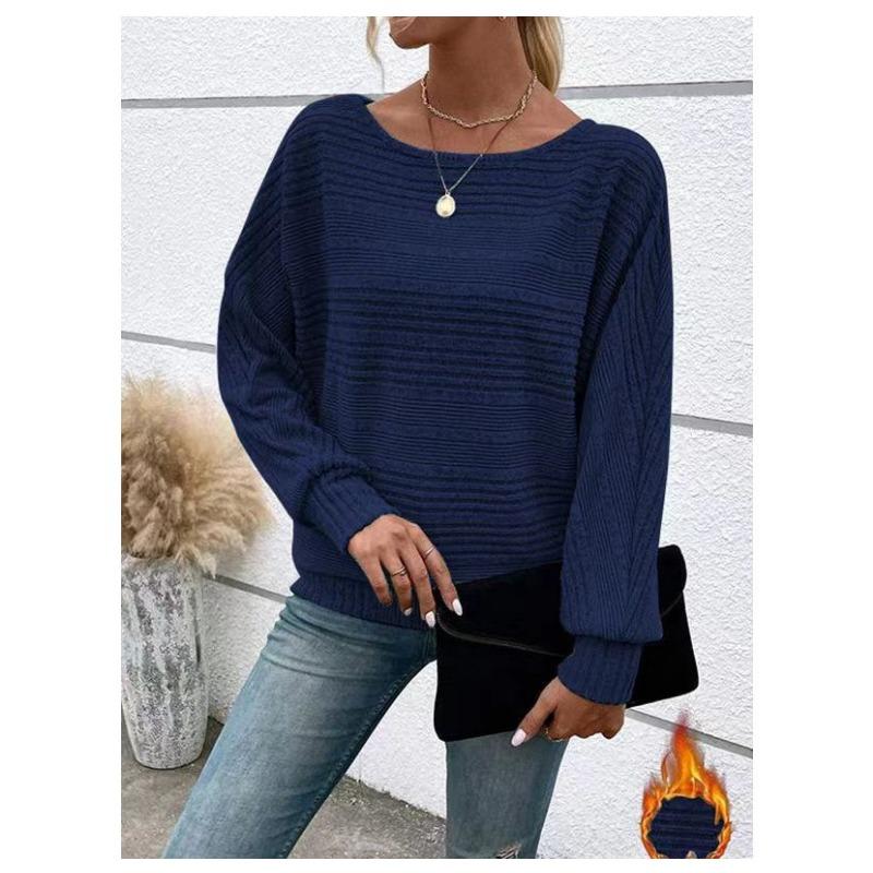 Autumn Winter T-shirt Comfortable Casual Solid Color Long Sleeved Round Neck Patchwork Pullover Top T-shirt Women
